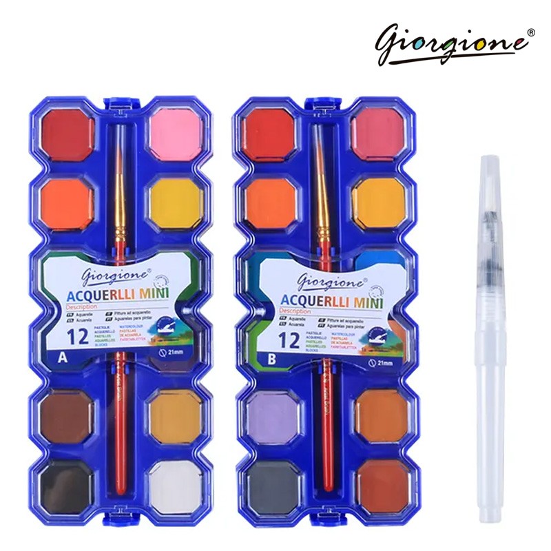 Giorgione Acquerlli Mini Solid Water Colouers With Brush & Pen 24 Colors (G-SC-M12)