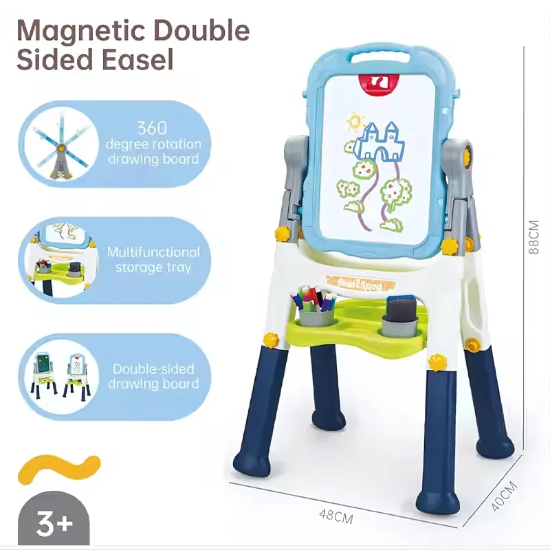 Youleen - Adjustable Magnetic Double Sided Easel 2 In 1 Multifunctional Drawing Board，360° Rotation with Handle and Storage Tray (2905)