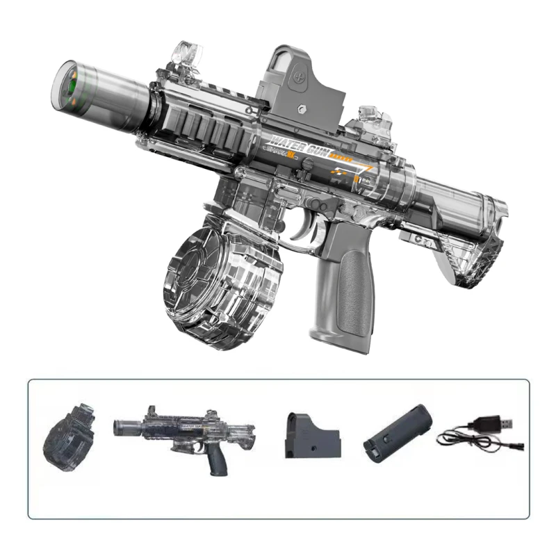 Electric Water Gun with LED Flame Light Effect – High Pressure Automatic Water Blaster with 6–8m Shooting Range – Rechargeable Motorized Water Gun for Kids & Adults – Ages 3+