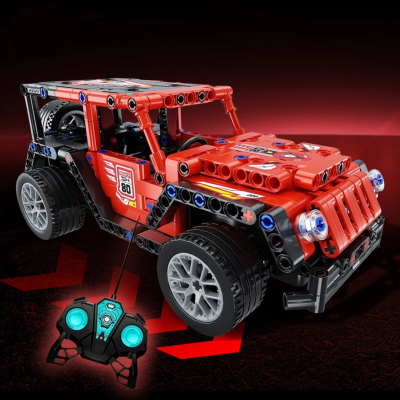 RC Building Block Off-Road Car 1:16 – 369+ Pieces Remote Control Puzzle Construction Set for Kids – DIY Drift RC Vehicle with Rechargeable 3.7V Battery – Ages 6+