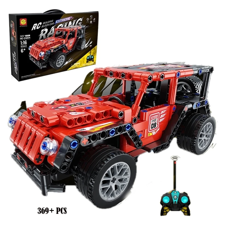 RC Building Block Off-Road Car 1:16 – 369+ Pieces Remote Control Puzzle Construction Set for Kids – DIY Drift RC Vehicle with Rechargeable 3.7V Battery – Ages 6+