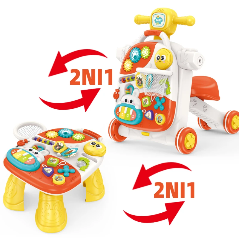 4-in-1 Multifunctional Baby Walker with Music, Lights & Activity Panel – Push Walker + Ride-On Car + Activity Table – Suitable from 9 Months