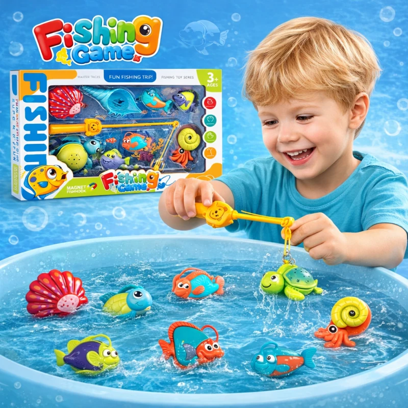 Magnetic Fishing Game for Kids 9 Pieces with Fishing Rod – Educational Water Toy for Developing Motor Skills and Hand-Eye Coordination – Suitable for Kids 2 Years & up