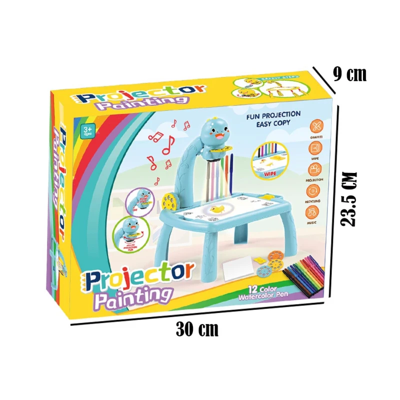 Kids Drawing Projector Table with Music, 3 Slides with 24 Projection Patterns, Educational LED Trace and Draw Projector with Drawing Book, 3 Years & Up