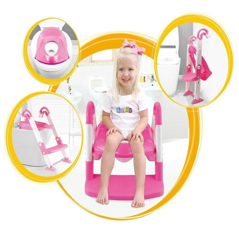 Portable 3-in-1 Kids Potty Training Seat with Non-Slip Step Ladder – Safe & Comfortable Toilet Seat for Toddlers and Babies, Foldable & Easy to Store, Suitable for Boys and Girls - Pink