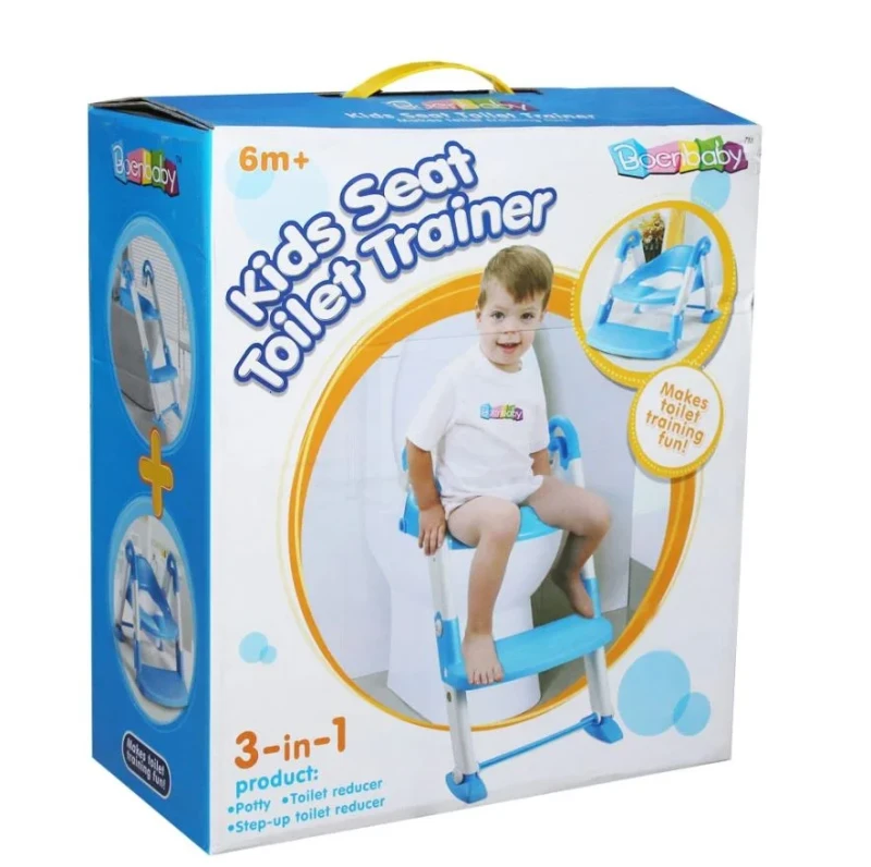 Portable 3-in-1 Kids Potty Training Seat with Non-Slip Step Ladder – Safe & Comfortable Toilet Seat for Toddlers and Babies, Foldable & Easy to Store, Suitable for Boys and Girls   - Blue