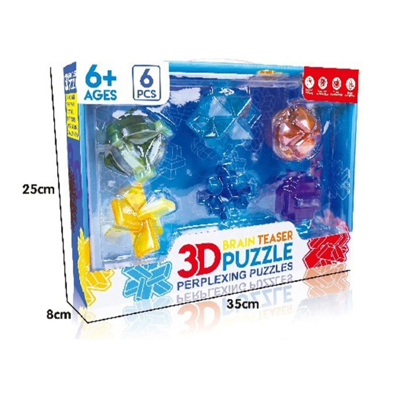 6-Piece 3D Puzzle Brain Teasers for Kids & Adults – IQ Test Educational Toys, Logical Thinking Games, Patience & Problem-Solving – For Ages 6+