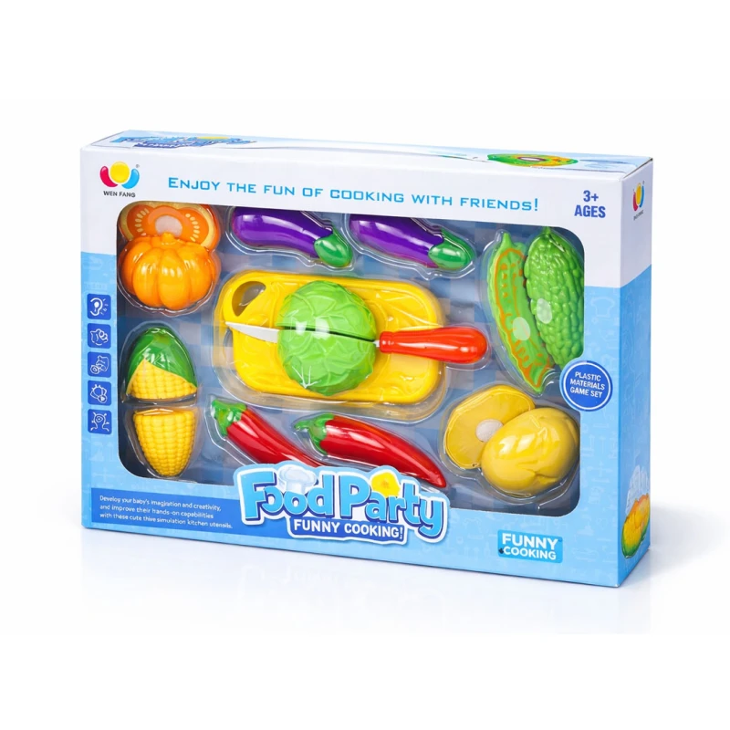 Kids Cutting Vegetable Toy Set with Cutting Board and Safe Knife – Educational Play Kitchen Set for Fine Motor Skills Development – Suitable for Ages 3+