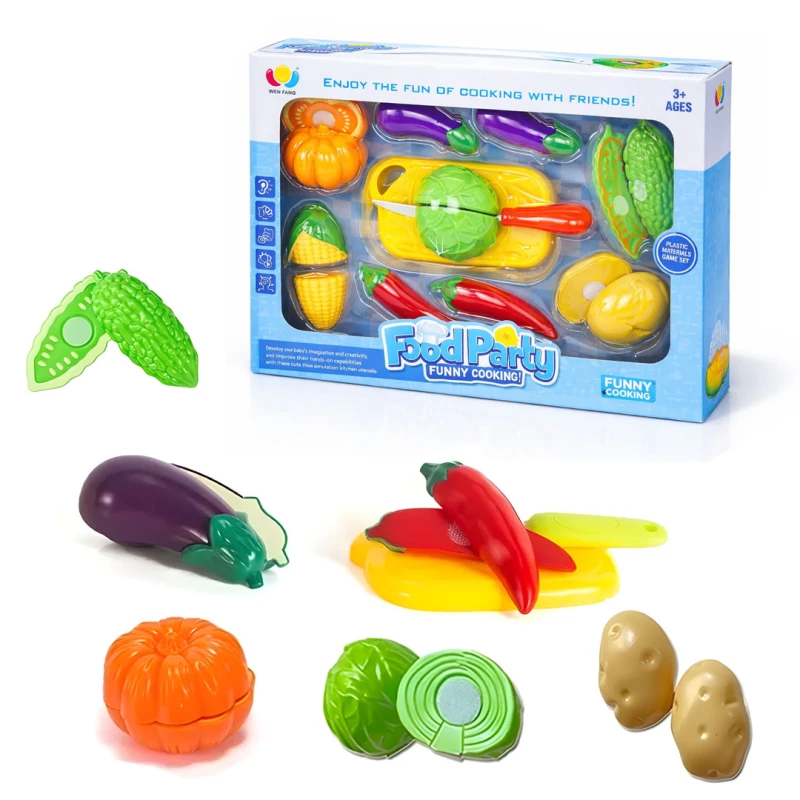 Kids Cutting Vegetable Toy Set with Cutting Board and Safe Knife – Educational Play Kitchen Set for Fine Motor Skills Development – Suitable for Ages 3+