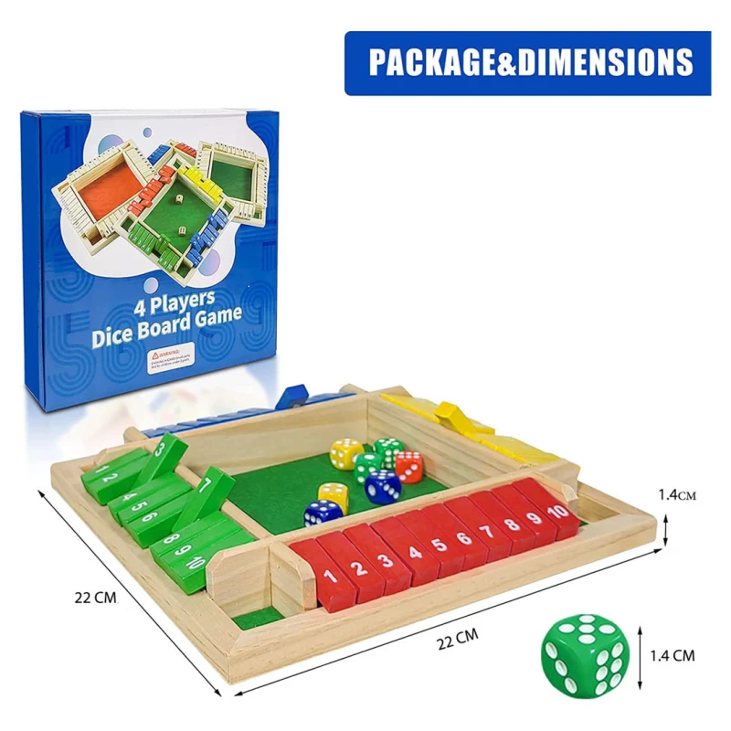 Wooden Shut The Box Game with Dice for 1-4 Players | Classic Family Board Game | Educational Math & Strategy Game for Kids & Adults | Portable Durable Wooden Design