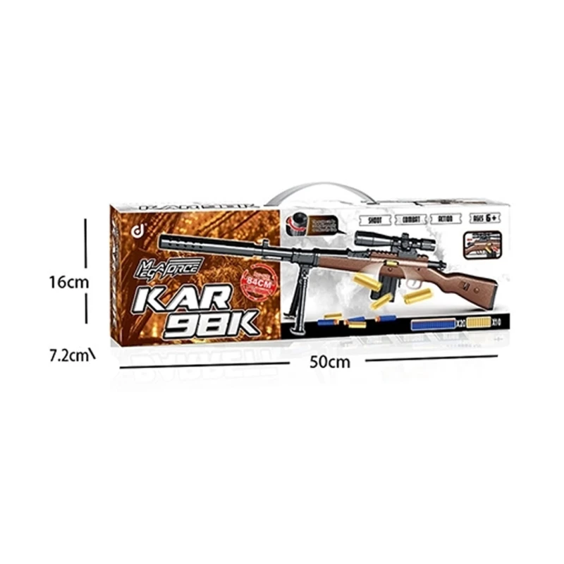 Kar98K Soft Bullet Toy Rifle 85 cm with Shell Ejection, 1:1 Realistic Bolt Action Sniper Gun with Scope & Bipod, Foam Dart Blaster for Kids Age 6+