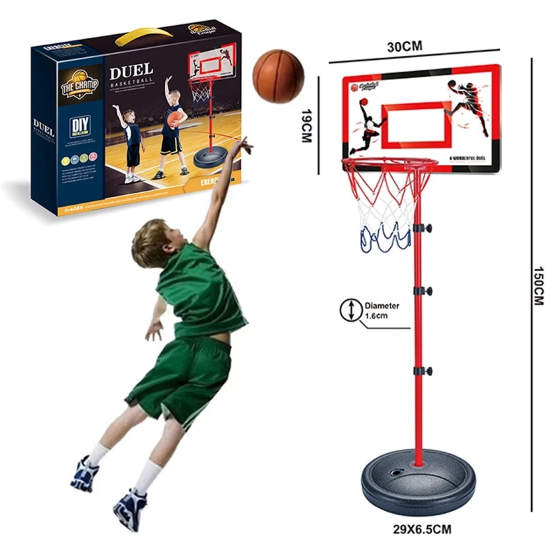 Adjustable Kids Basketball Hoop with Height Up to 150cm for Indoor & Outdoor Play, Round Base & Durable Metal Rim – Suitable for Ages 3+