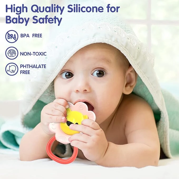 8-Piece Baby Rattles and Teething Toys Set for Newborns 0–12 Months, BPA-Free Infant Sensory Toys with Giant Baby Bottle, Safe Chewable Teethers