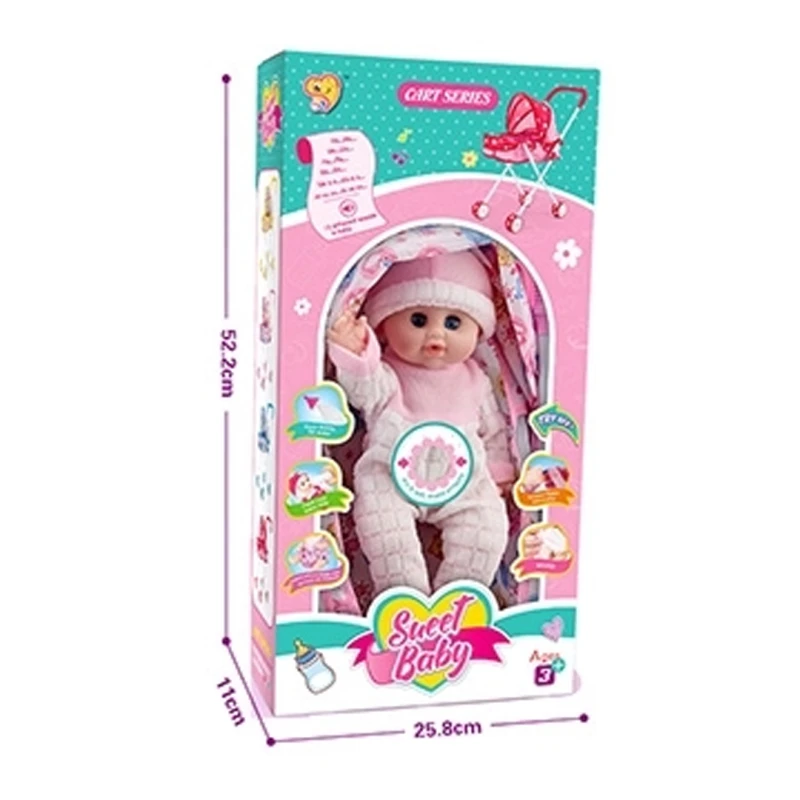 Sweet Baby Interactive Doll Playset 33cm with Metal Stroller, 12 Sounds, Feeding, Pee & Sleeping Functions, Baby Care Accessories Included, Baby Doll Toy for Girls Age 3+