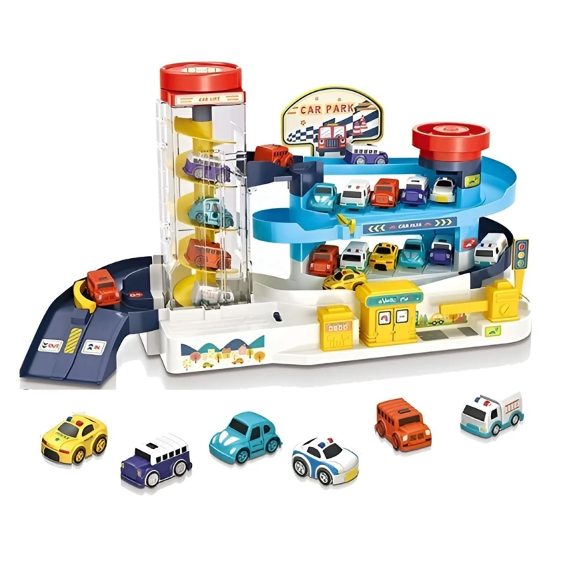 Interactive Kids Car Parking Garage, 2 Levels with Electric Lift, Music & Lights, 3 Cars, Educational Toy for Ages 3+
