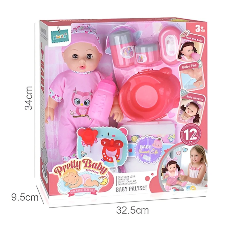 Pretty Baby Interactive Doll Playset with 12 Sounds, Feeding, Pee & Sleeping Functions, Baby Care Accessories Included, 30cm Baby Doll Toy for Girls Age 3+