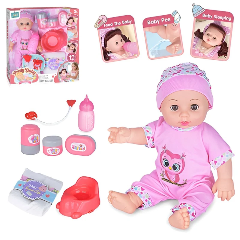 Pretty Baby Interactive Doll Playset with 12 Sounds, Feeding, Pee & Sleeping Functions, Baby Care Accessories Included, 30cm Baby Doll Toy for Girls Age 3+