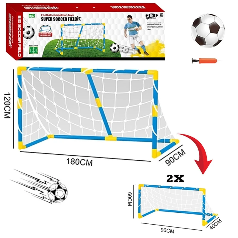 Kids Football Goal Field 180cm – 2-in-1 Indoor & Outdoor Soccer Set (Convertible into Two 90cm Goals) with Net, Ball & Pump for Active Family Fun and Skill Development for Kids Aged 3+