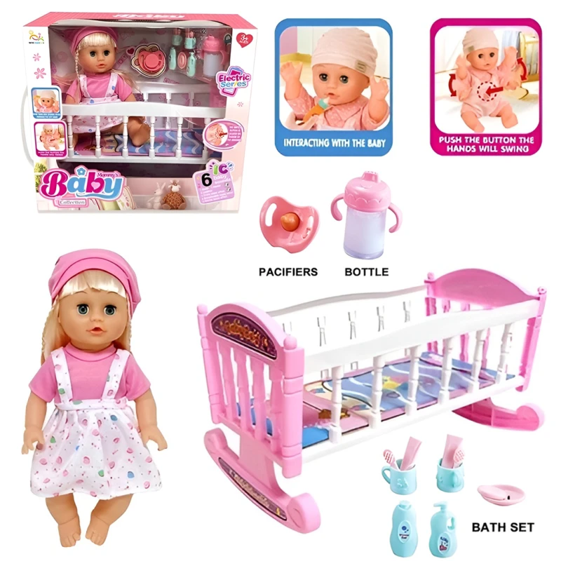 Interactive Recording Doll 34 cm with Bed and Accessories – 6 Sounds – Suitable for Ages 3+