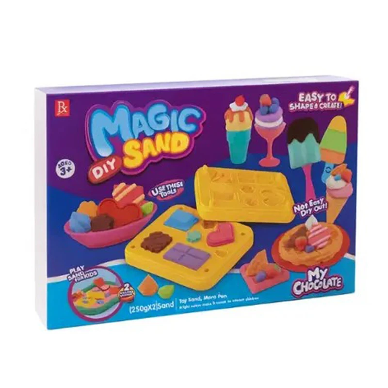 Magic Sand Chocolate Dessert Set - Kinetic Non-Toxic Sand with Food Molds, 2 Colors (500g), Creative DIY Play Kit for Kids 3+
