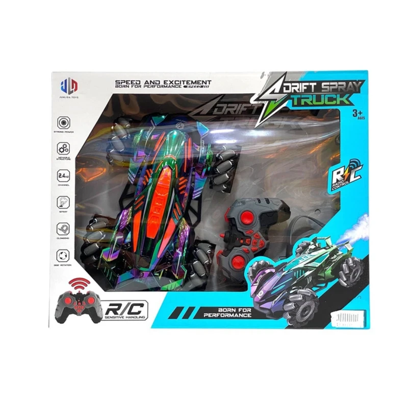 R/C Drift Stunt Car - Dual Control (Remote + Rechargeable Watch), LED Lights with Steam, 360° Spin & Stunts, for Kids 3+
