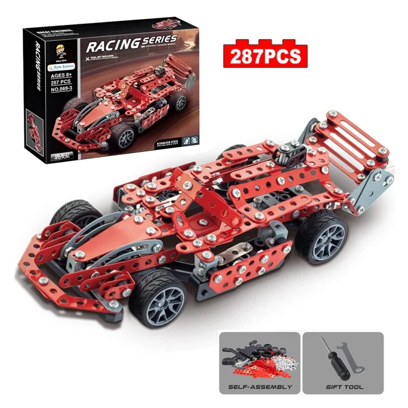 Metal F1 Racing Car Meccano Construction Set - 287 Pieces - STEM Building Toy for Kids Ages 6+