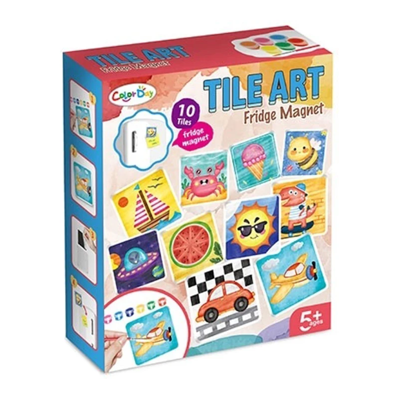Magnetic Ceramic Coloring Set – 10 Tiles, 6 Paint Colors, 1 Brush – Arts & Crafts Kit for Kids Ages 5+
