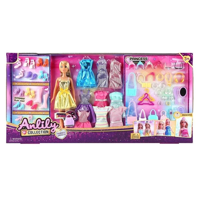 Anlily Fashion Doll (29 cm) with 9 Dresses, 13 Pairs of Shoes & Accessories – Dress-Up and Fashion Design Playset for Girls Ages 3+