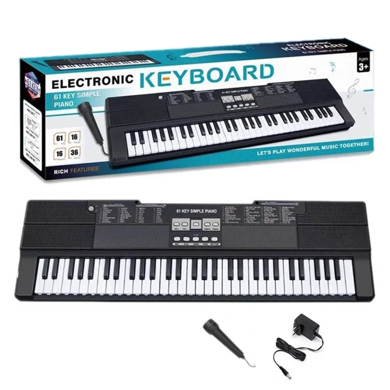 Kids 61-Key Electronic Piano Keyboard with Microphone & Power Adapter - Educational Music Toy for Ages 3+