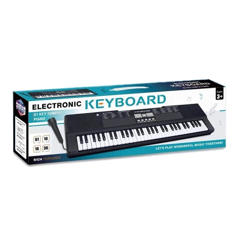 Kids 61-Key Electronic Piano Keyboard with Microphone & Power Adapter - Educational Music Toy for Ages 3+