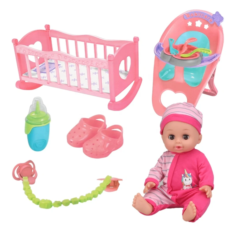 Baby Care Doll Toys Set - 36cm Realistic Baby Doll with 12 Sounds, Feeding & Care Accessories, Crib & High Chair Playset, Pretend Play for Kids Ages 3+