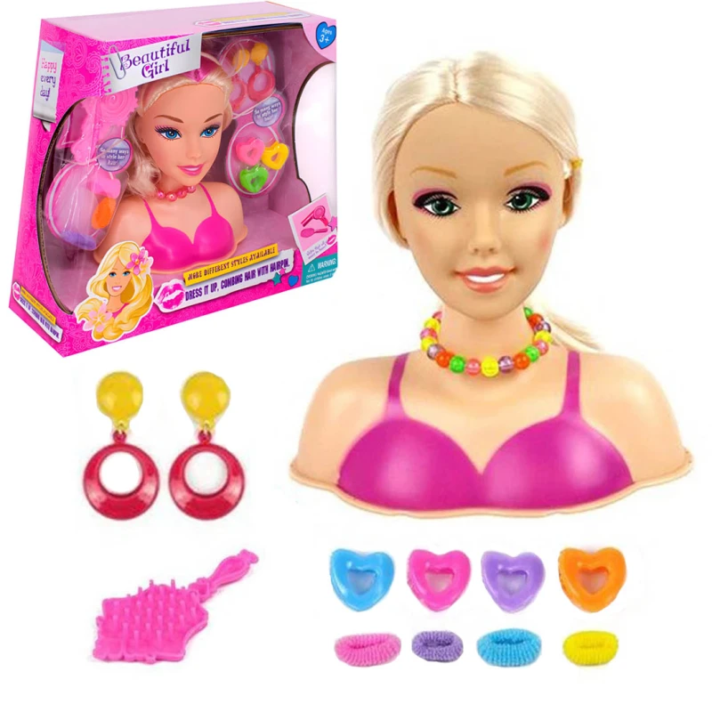 Hair Style Doll Head Playset for Girls - Beautiful Doll Head with Accessories for Hair Styling, Braiding, and Dressing Up - For Kids Ages 3+