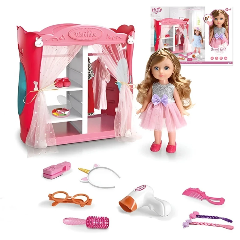 Pretend Play Wardrobe Fashion Doll Set for Girls - 30 cm Muñeca Sweet Girl with Clothes, Accessories & Portable Closet - Dress-Up Toy Playset for Ages 3+