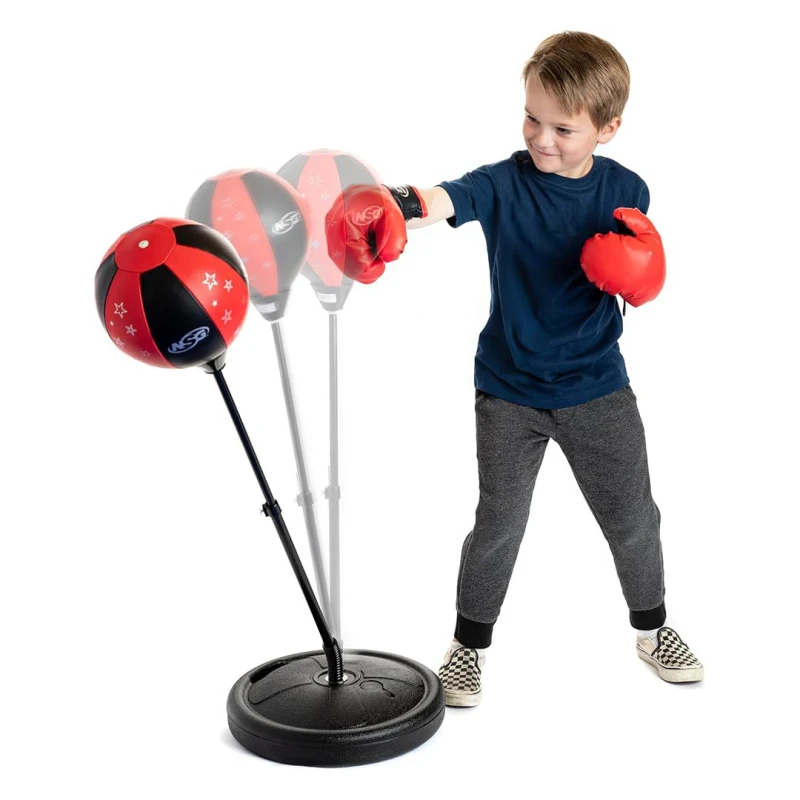 Kids Punching Ball Boxing Training Set - Adjustable Height Stand with Gloves & Stable Base - 360° Reflex Punch Bag for Children Ages 3+