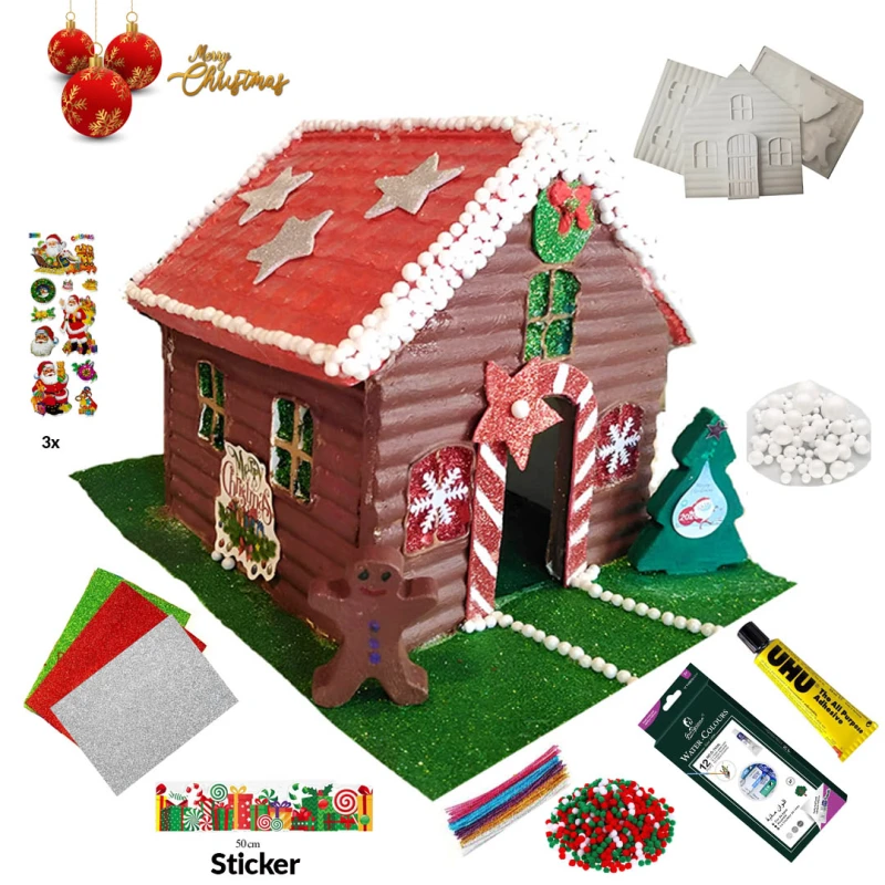 Christmas Plaster House Making & Decorating Kit for Kids – Complete Gypsum Craft Set with Pre-Shaped House Pieces, Premium Paints, Glue & Holiday Accessories - DIY Christmas Activity for Ages 6+