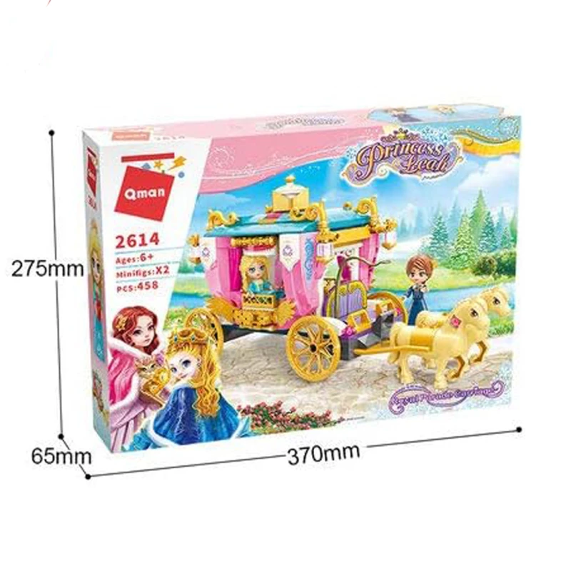 Qman Princess Leah Carriage Building Set - 458 Pieces with 2 Mini Figures & Horses - Creative Construction Toy for Girls - Suitable for Ages 6+