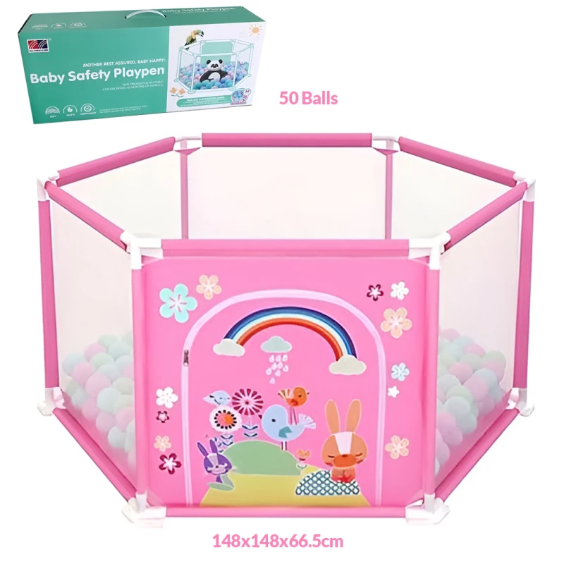 Hexagonal Baby Playpen with Mat, Foldable Tent, and Ball Pool - Safe Indoor and Outdoor Play Area - Suitable for Infants Aged 0-2 Year