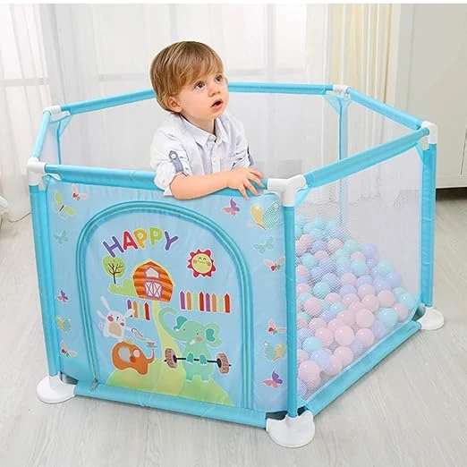 Hexagonal Baby Playpen with Mat, Foldable Tent, and Ball Pool - Safe Indoor and Outdoor Play Area - Suitable for Infants Aged 0-2 Year