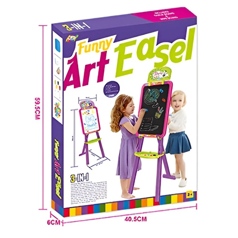 3-in-1 Kids Drawing & Learning Board – Double-Sided White & Black Board with Magnetic Letters and Numbers, Markers, Chalk, and Storage Tray – Suitable for Ages 3+