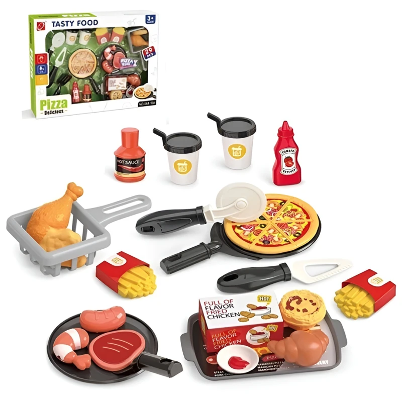 29-Piece Kids Cutting & Assembly Food Play Set – Educational Cooking Toy with Food Models, Utensils and Serving Tray – Enhances Motor Skills & Imagination – Suitable for Ages 3+