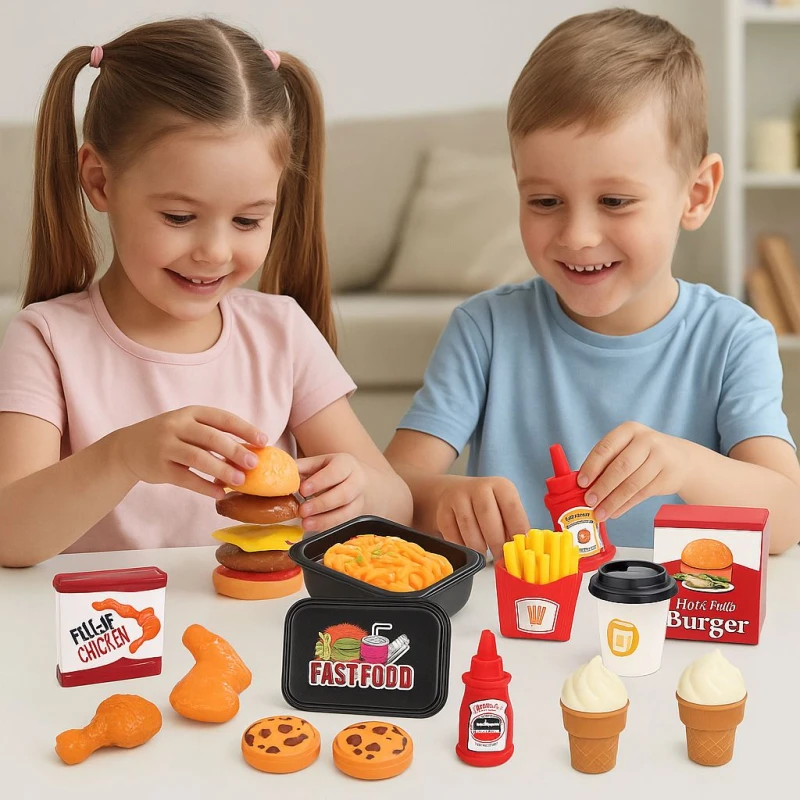 29-Piece Kids Cutting & Assembly Food Play Set – Educational Cooking Toy with Food Models, Utensils and Serving Tray – Enhances Motor Skills & Imagination – Suitable for Ages 3+