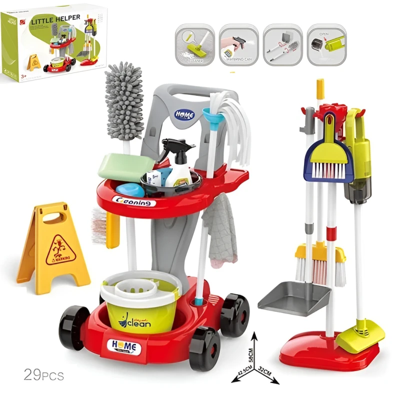 Kids Cleaning Set for Toddlers Pretend Play Housekeeping Supplies Kit with Real Working Vacuum Cleaner, Broom, Spray Bottle, Dust Pan and More - 29 Pieces - Ages 3+