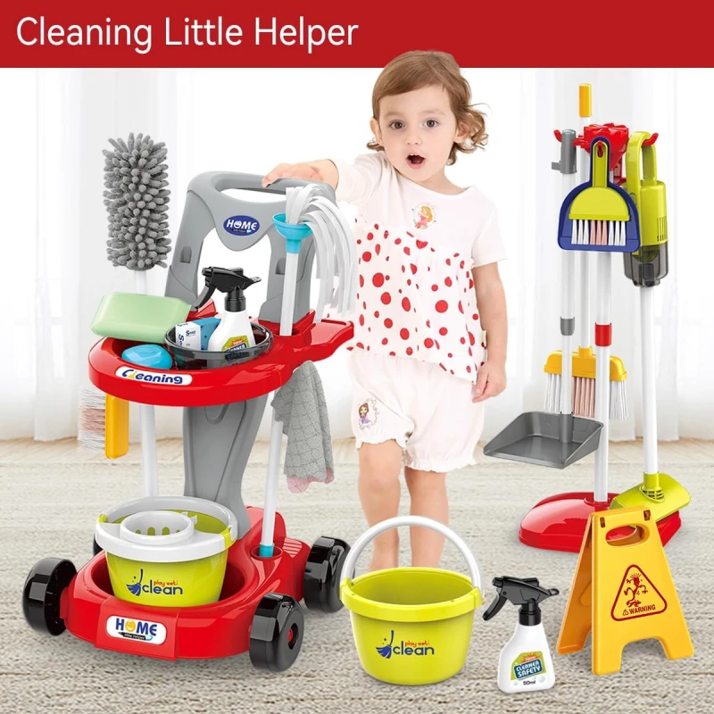Kids Cleaning Set for Toddlers Pretend Play Housekeeping Supplies Kit with Real Working Vacuum Cleaner, Broom, Spray Bottle, Dust Pan and More - 29 Pieces - Ages 3+