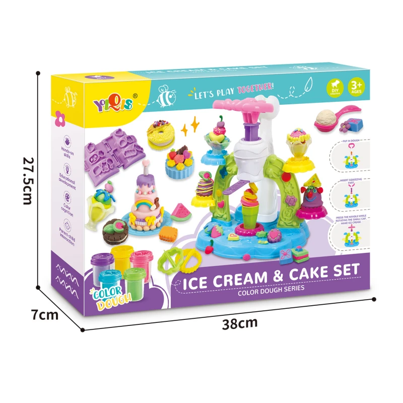 Fun Ice Cream Dough for Kids, Ice Cream and Cake Shaping Set with Machine and Molds, Educational Toy to Develop Fine Motor Skills and Creativity, 23 Pieces, Ages 3+