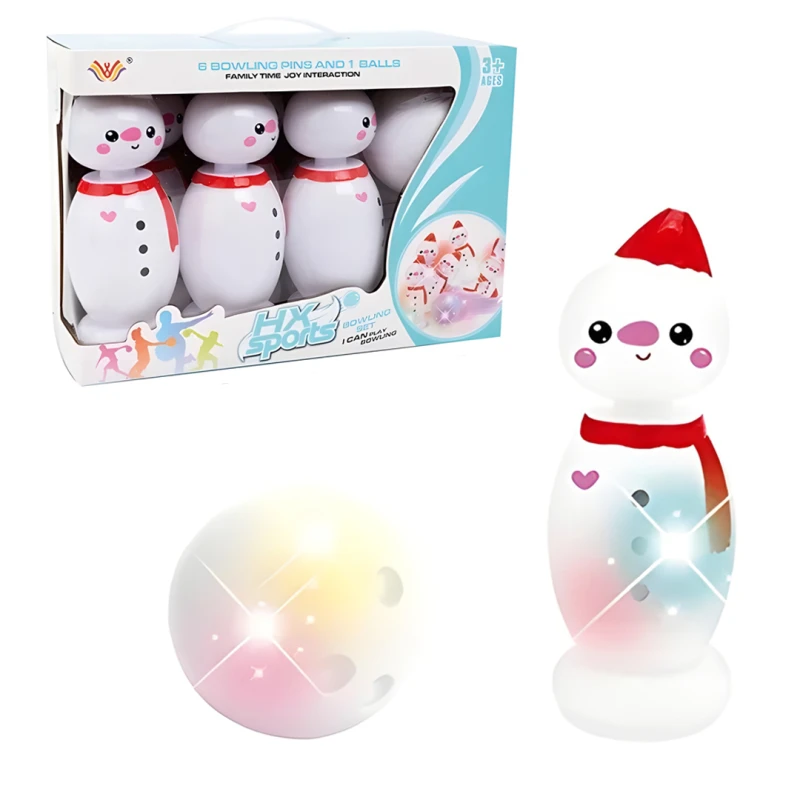 Kids Snowman Bowling Set with Light-Up Pins - 7-Piece Indoor Game - Ages 2+