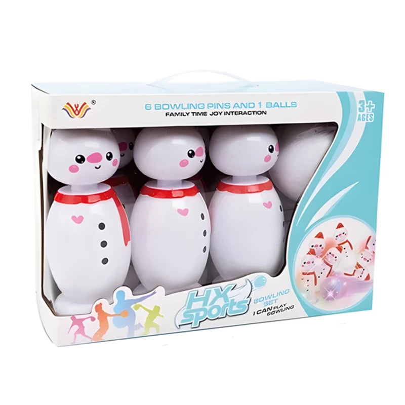 Kids Snowman Bowling Set with Light-Up Pins - 7-Piece Indoor Game - Ages 2+