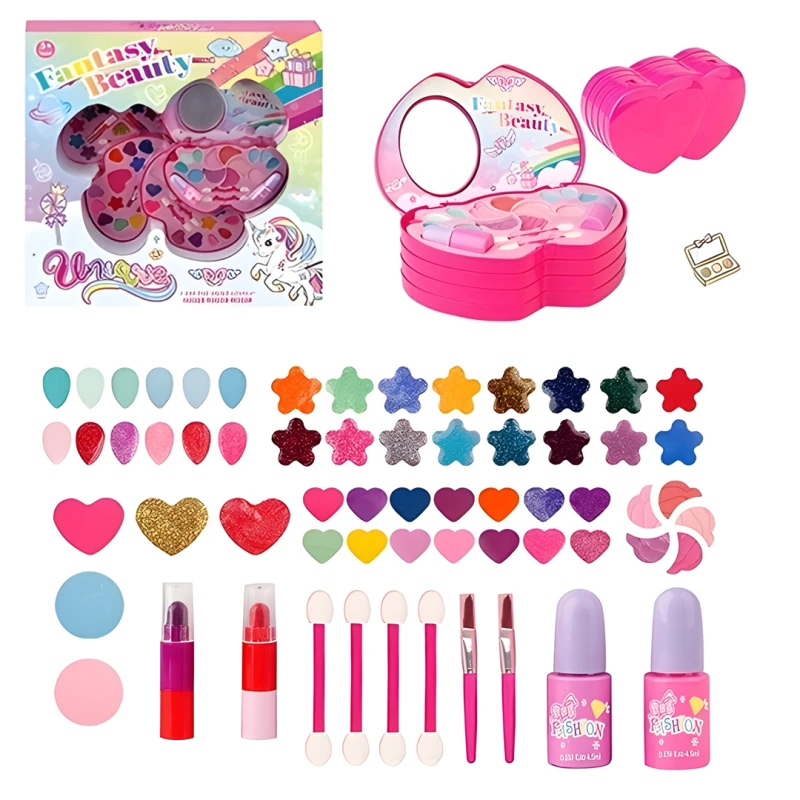 Fantasy Beauty Unicorn Kids Makeup Set – Cosmetic Play Kit with Eye Shadow, Lip Gloss, Nail Polish & Accessories – Safe Makeup Toy for Girls Ages 5+