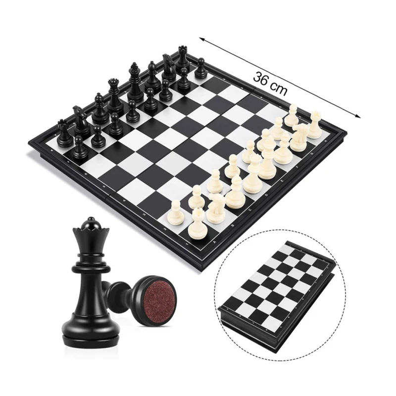 High-Quality Large Magnetic Chess Game with Foldable Black & White Chess Board (36 x 36 cm)