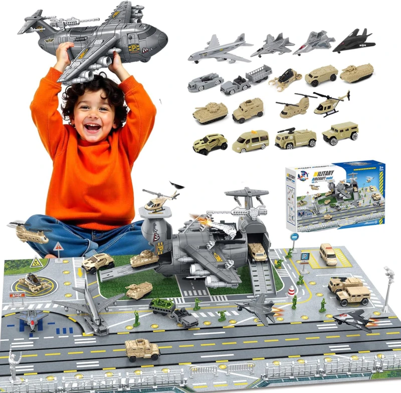 48 Piece Army Toys, Jumbo Military Airplane, Fighter Jet, Helicopter & Soldier Action Figures, Imaginative Play & Party Favors, STEM Toys for Kids Ages 3-12 (ASTM Certified)