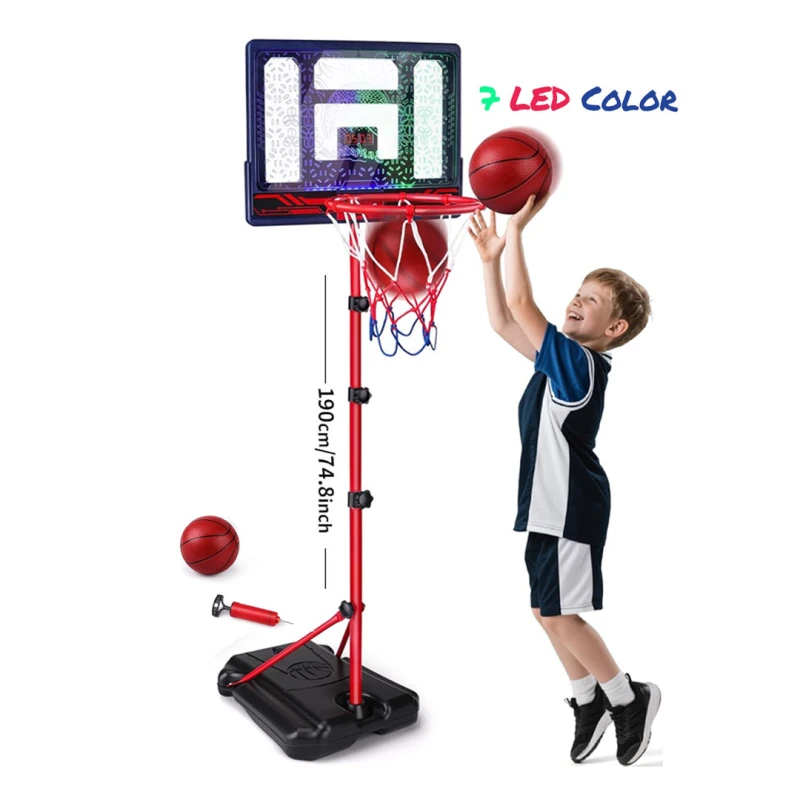 Basketball Hoop, Electronic Basketball with Adjustable Stand, 7 LED Lights & Scoreboard – Indoor/Outdoor Sports Toy for Ages 3–12 Years